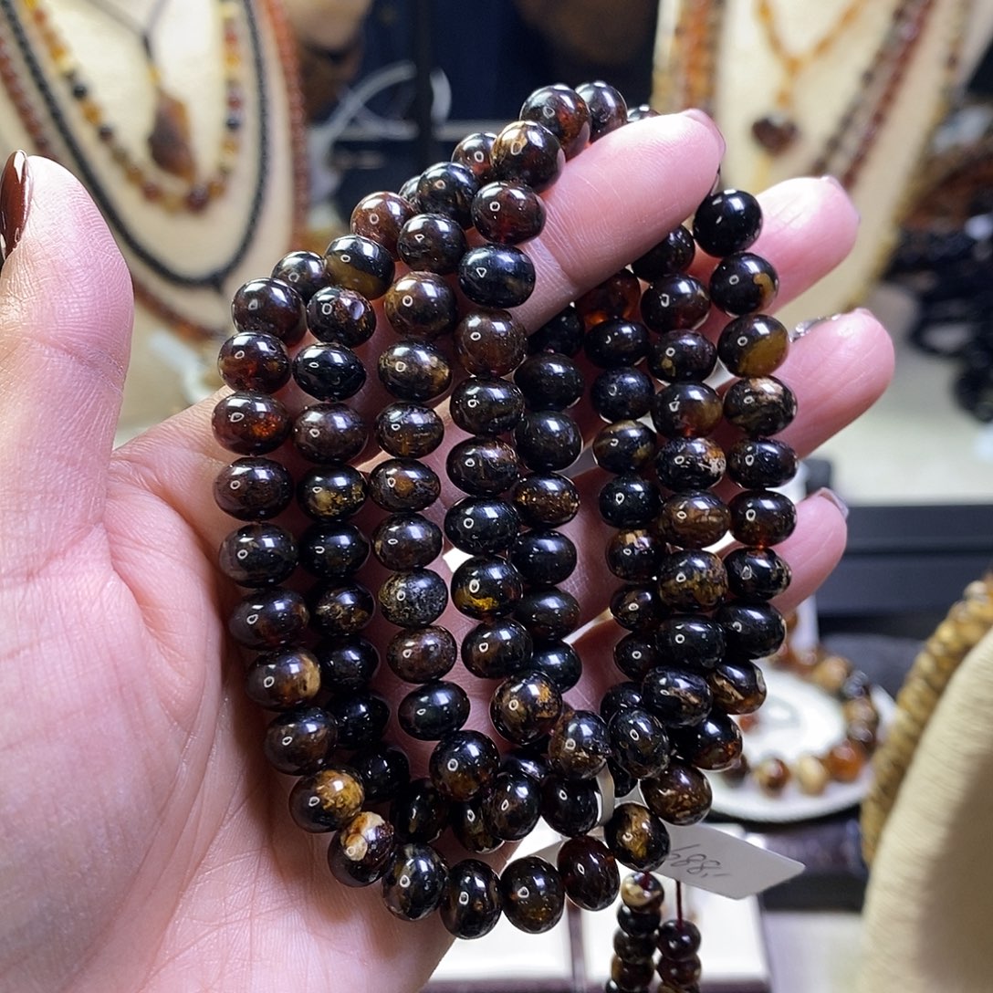 琥珀未镶嵌裸石黑花8+