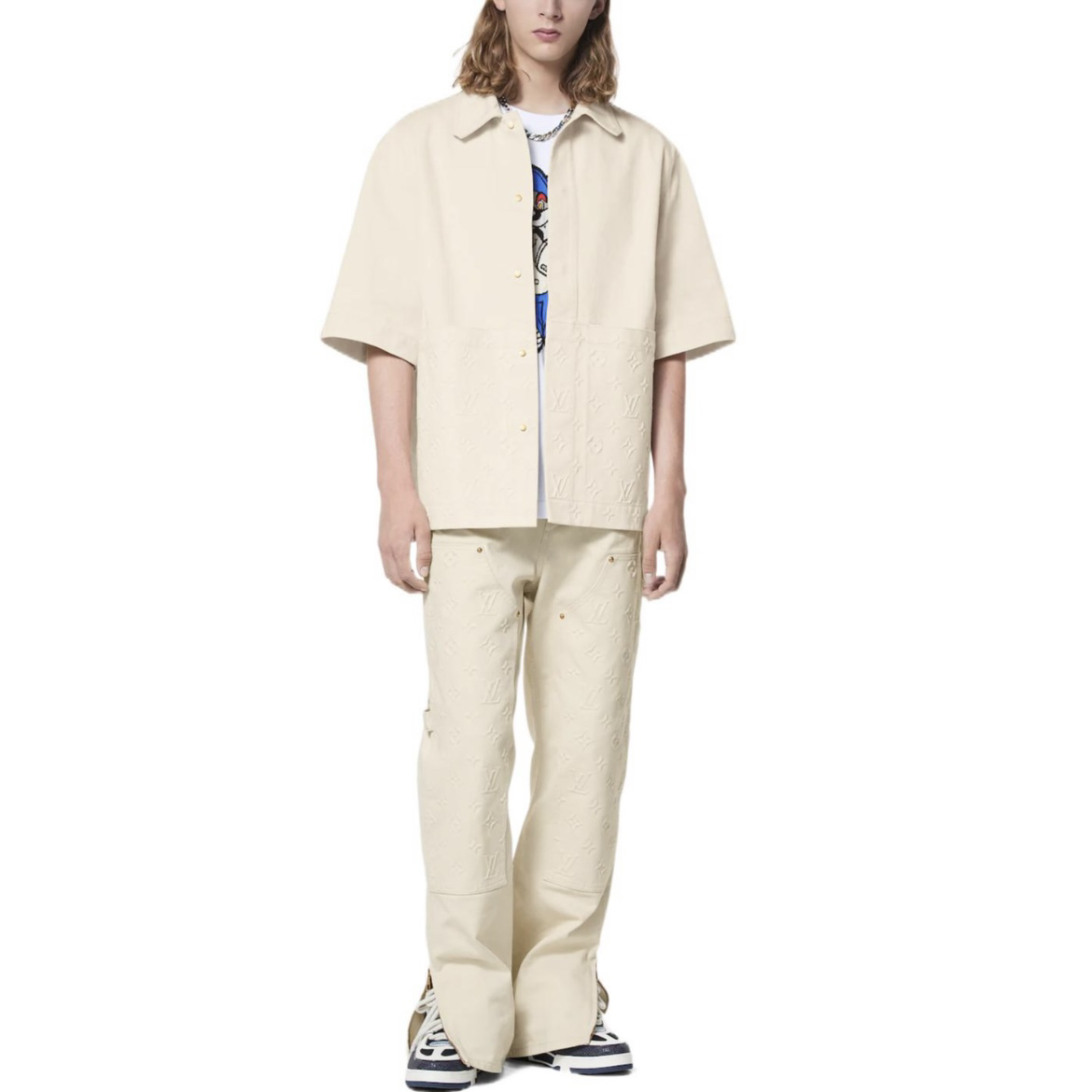 99新 LouisVuitton/路易威登 52903/纯色工装短袖衬衫/M码/99新