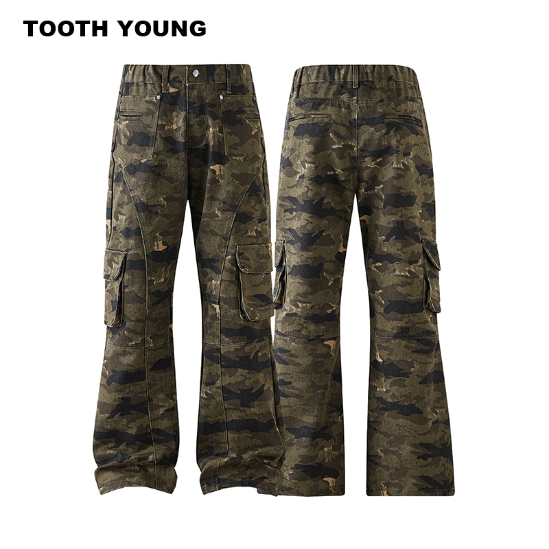 冯一&TOOTH YOUNG【丛林切片】冬季新款微喇迷彩裤男宽松百搭工装裤