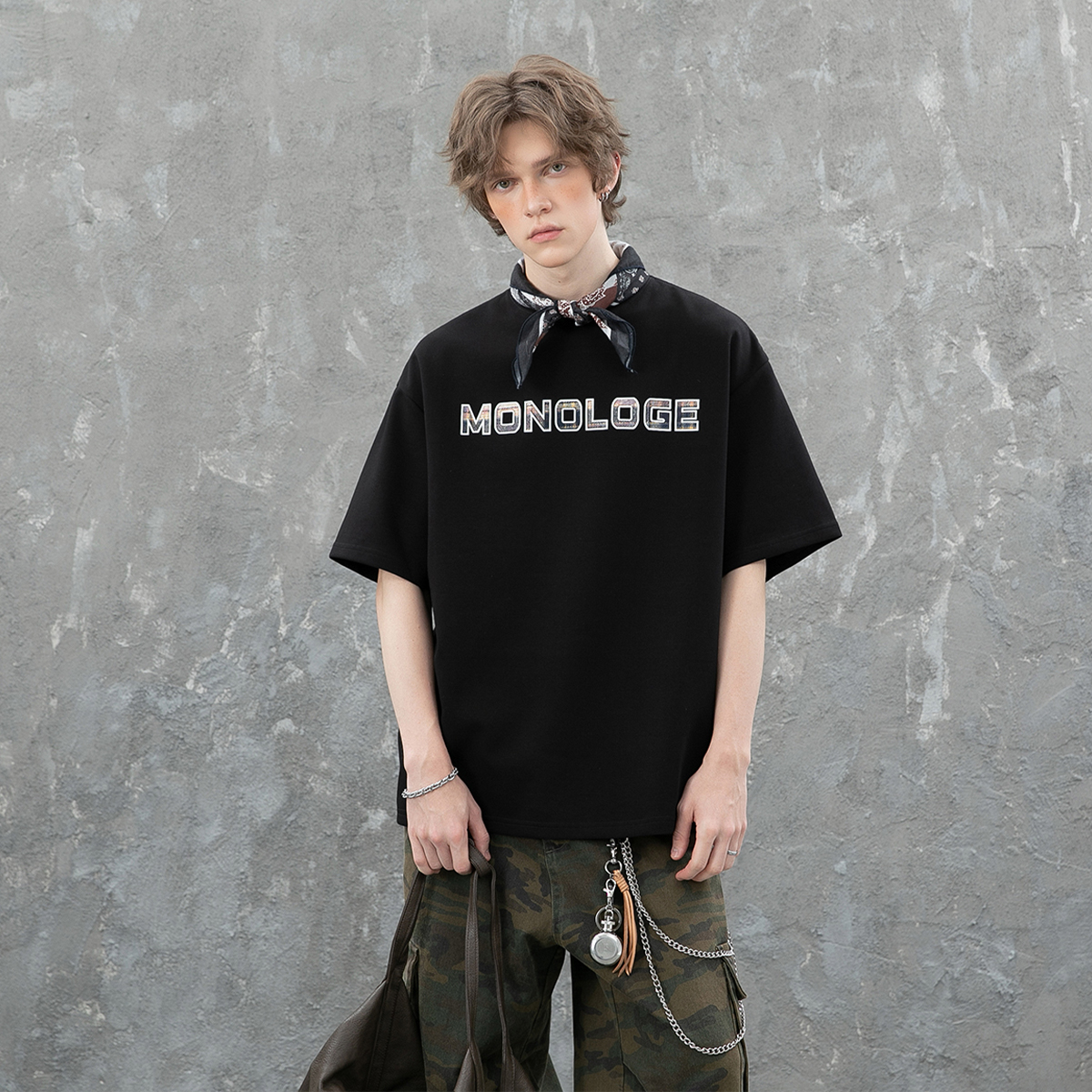 MONOLOGE凉感重磅夏季短袖T恤男潮牌纯棉美式休闲半袖ins宽松上衣