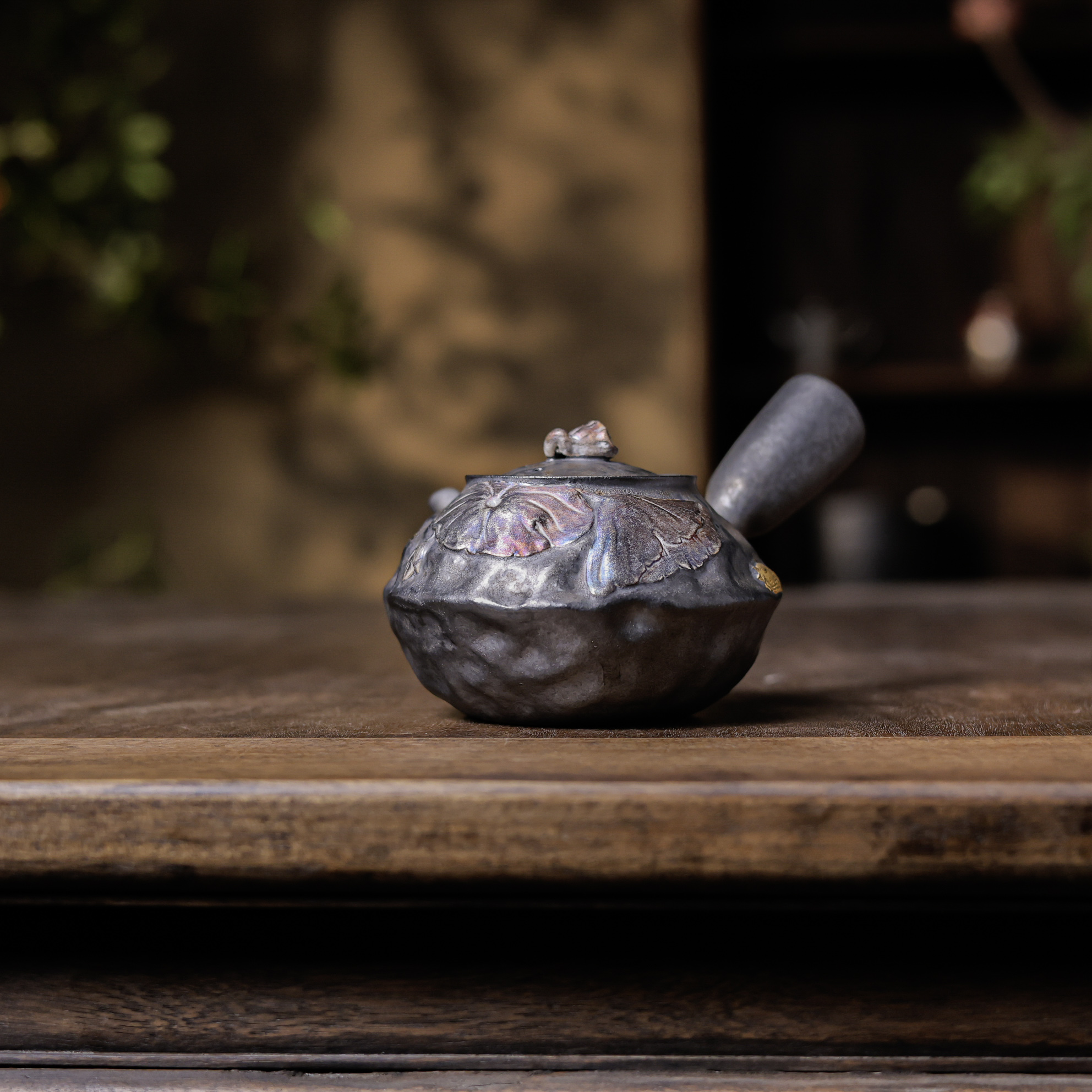 【悦生活】鎏金鱼戏左手侧把壶（灰念0539）