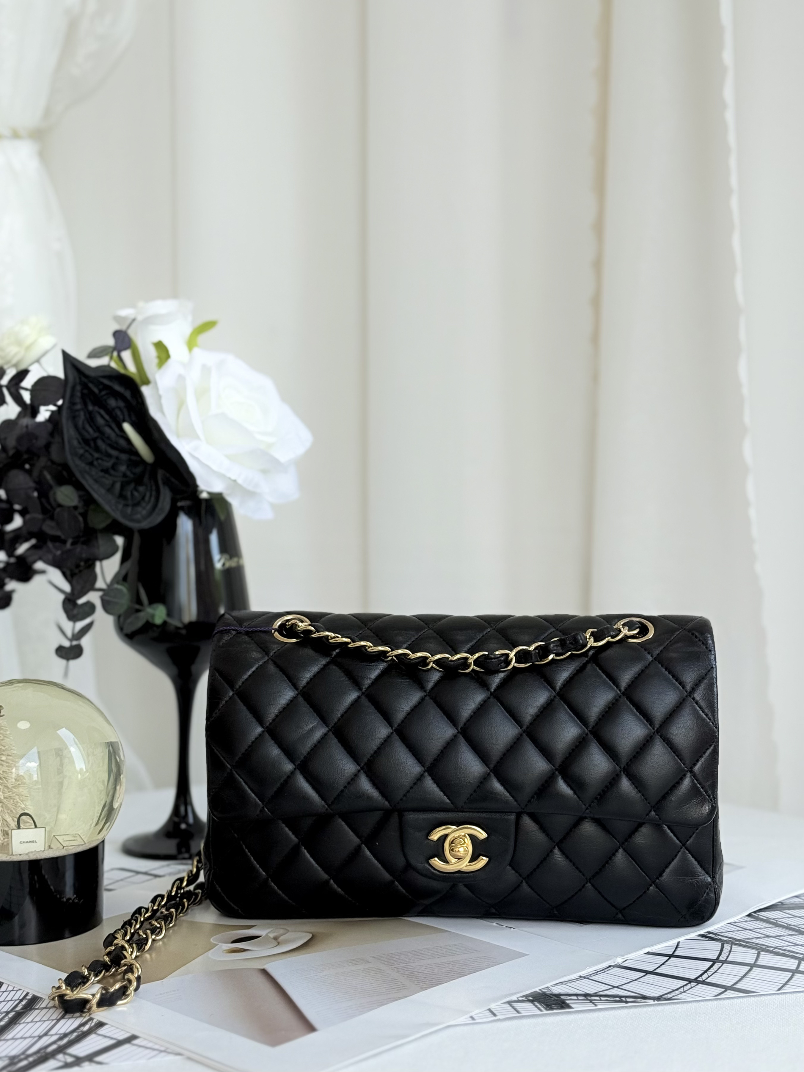 99新 Chanel/香奈儿 香奈儿黑金cf中号单肩斜挎包 22开