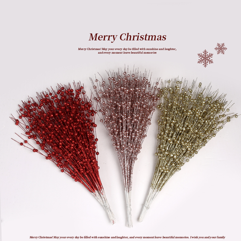 仿真浆果把束圣诞节装饰礼品圣诞树花环藤条DIY装饰配件金粉亮片