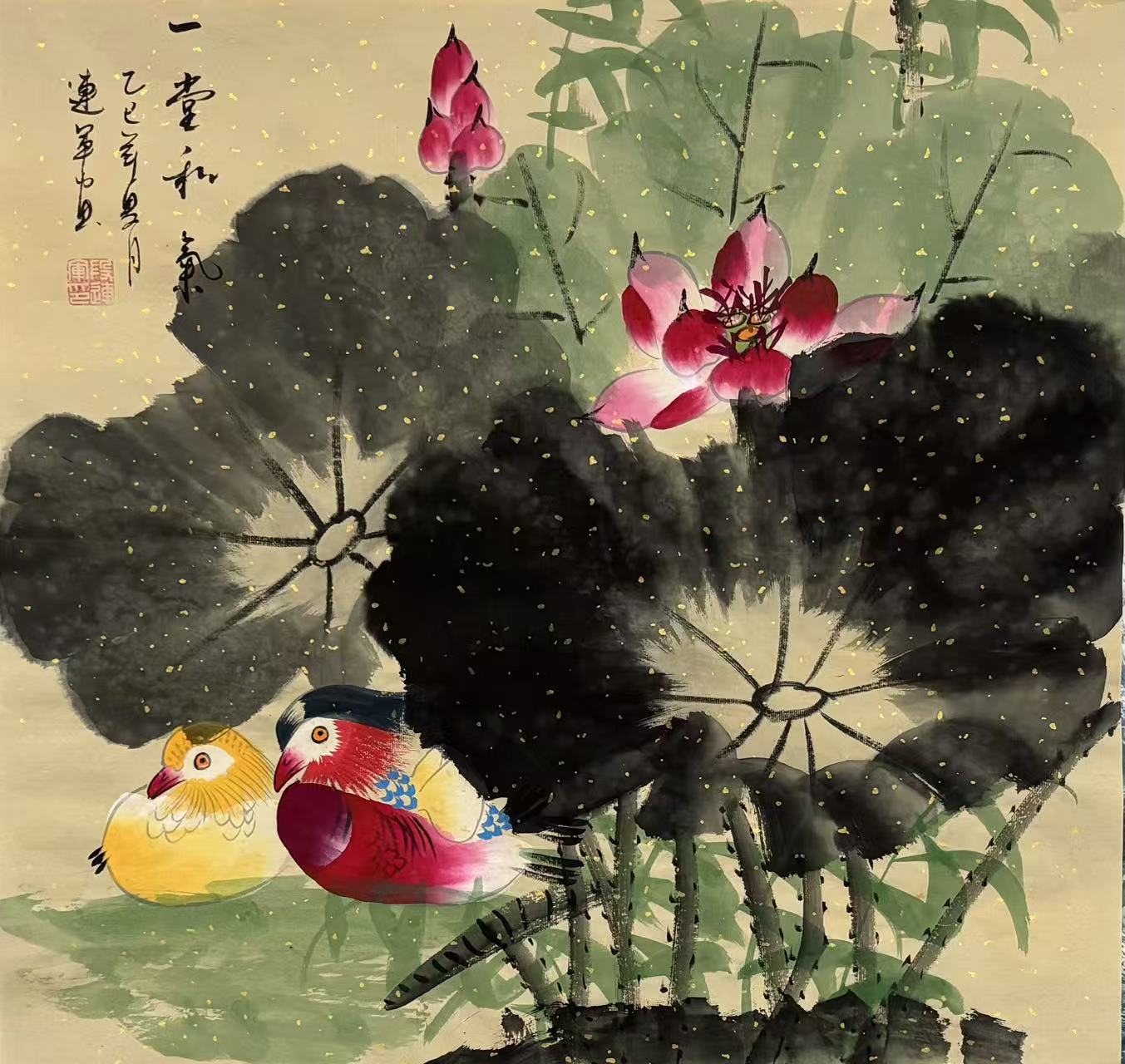 段连军老师仿古斗方鸳鸯