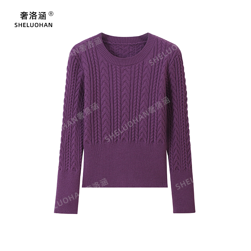粗针加厚安迪绒麻花打底衫女秋冬新款高腰设计款圆领长袖法式毛衣