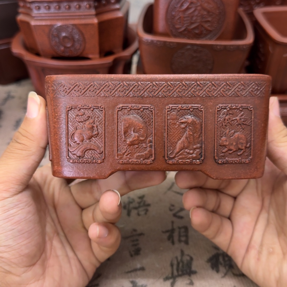 紫砂花盆13.5x9.5x5.5内经紫砂花盆