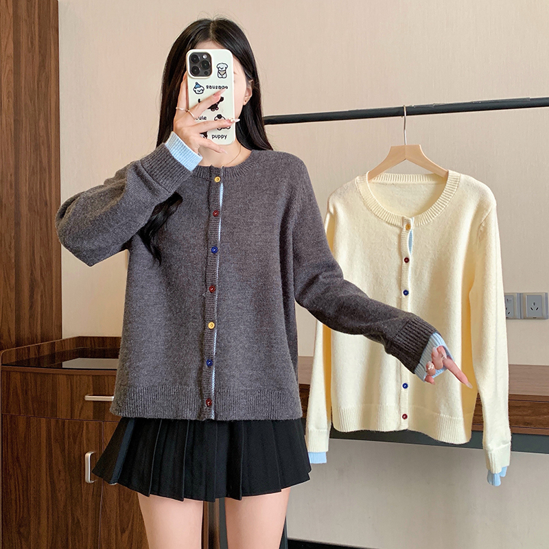 71809（303）秋冬新款胖mm大码女时尚百搭软糯保暖拼接针织上衣毛衣