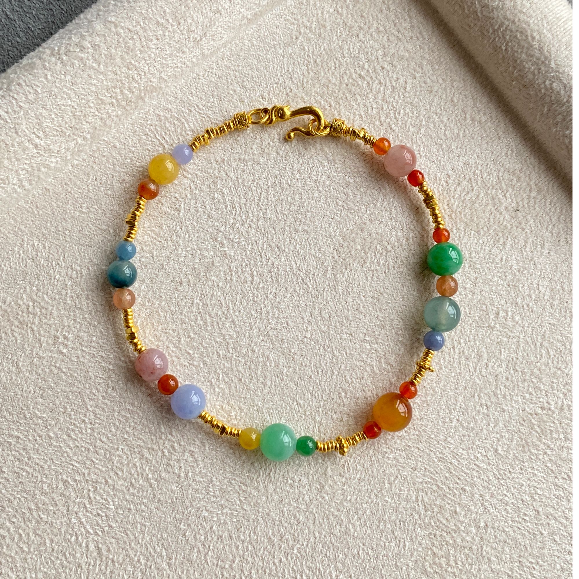 天然缅甸翡翠A货美拉德色系，多宝足金手串卡：6.2