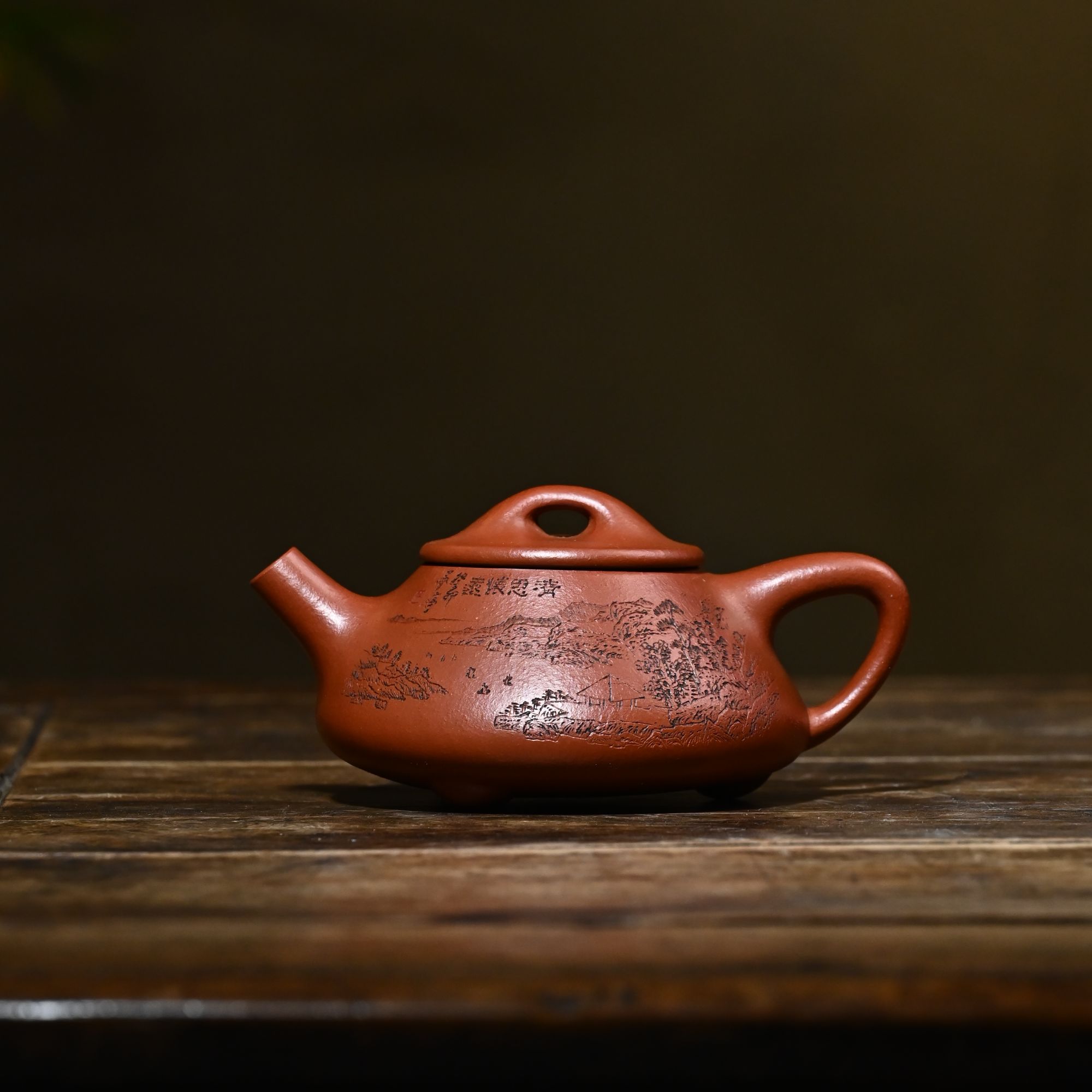 吴建平  【石瓢】  朱泥  杨梦婷刻绘  全手工 精美紫砂壶