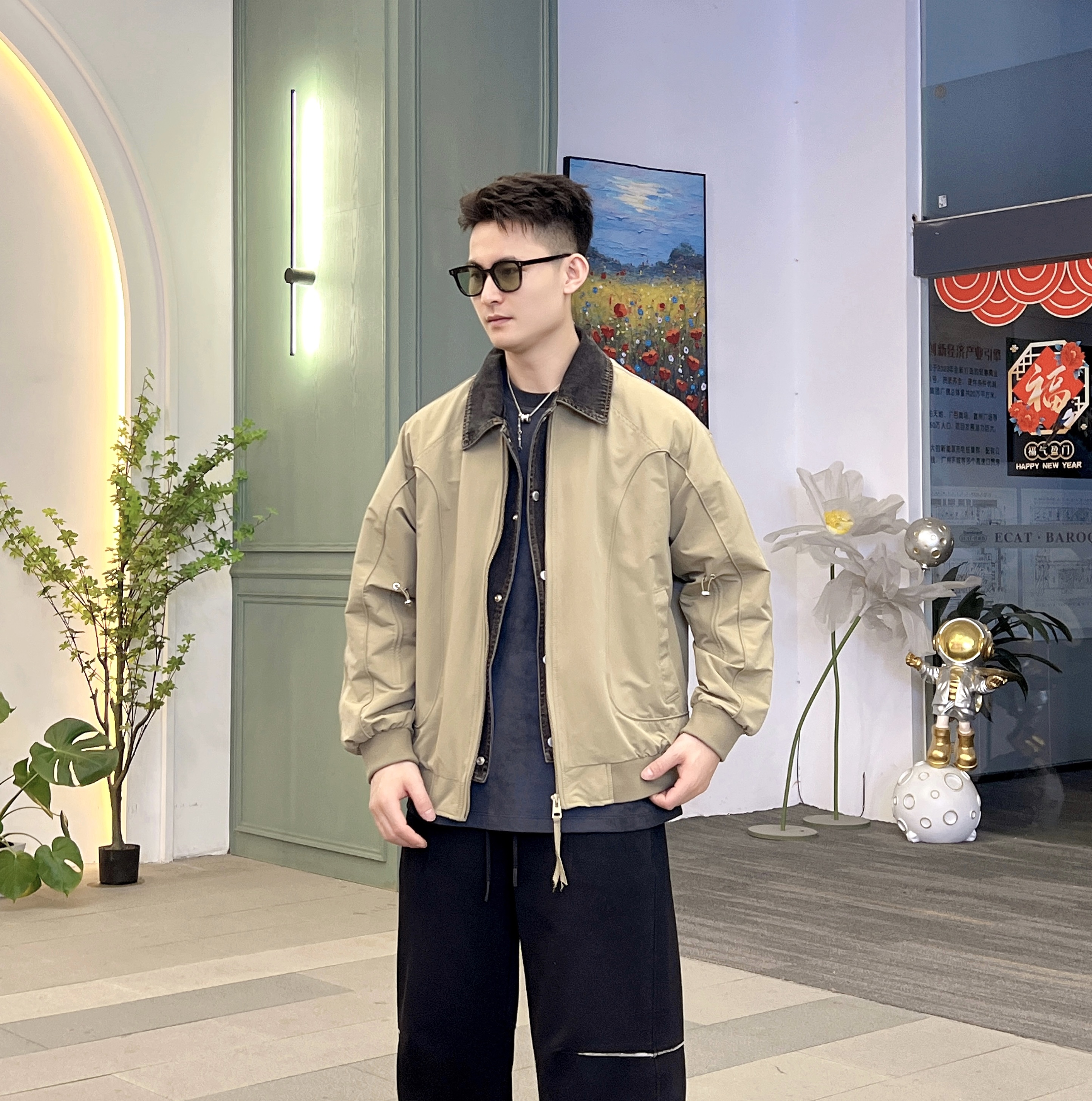 【ML】秋季新品 牛仔拼接假两件夹克外套 休闲男女5502