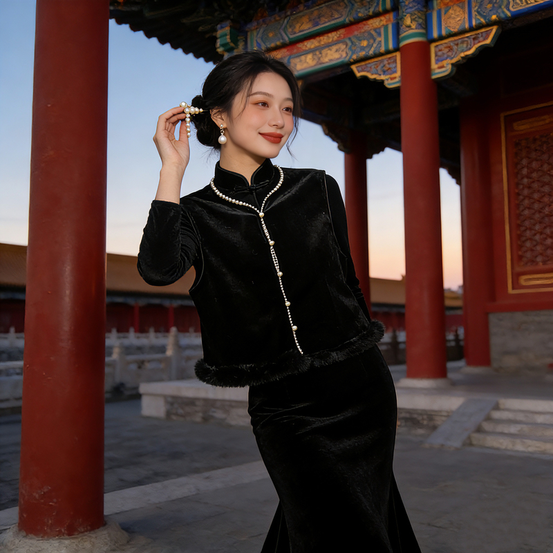 3519 江南贵女 不倒绒（薄绒）秋冬款年轻改良旗袍马甲【单独马甲】