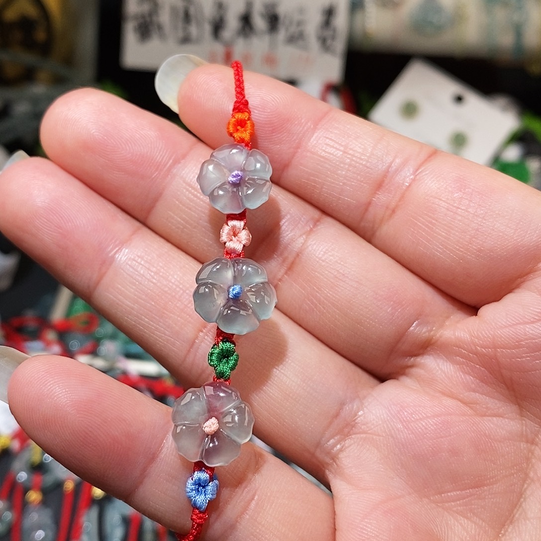 翡翠未镶嵌颈饰高冰大花红绳16可调节