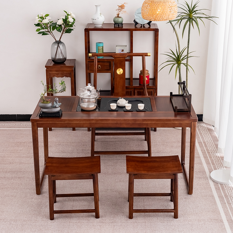阳台小型茶桌椅组合客厅家用简约实木胡桃木功夫禅意新中式茶桌
