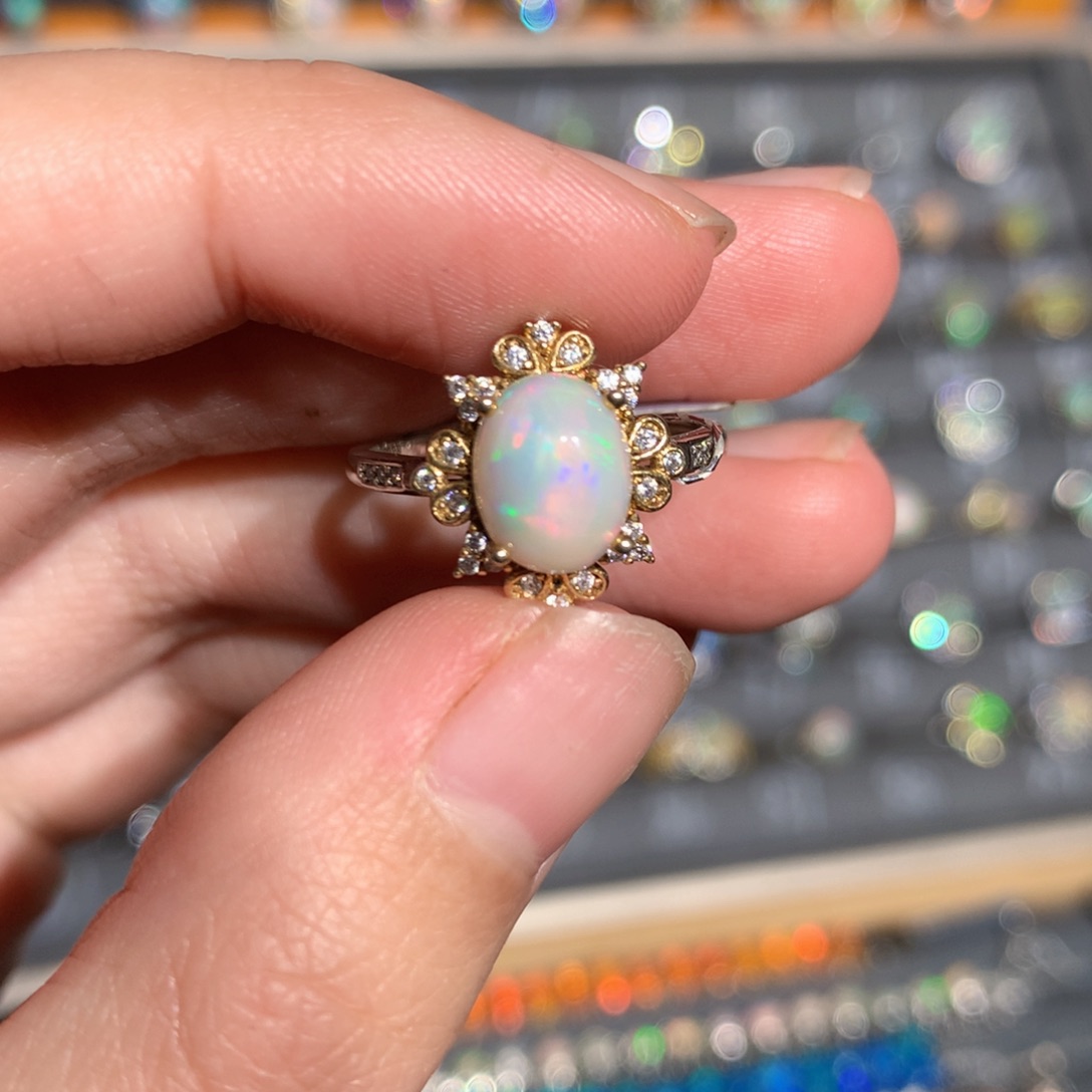 银S925镶嵌欧泊欧泊戒指y