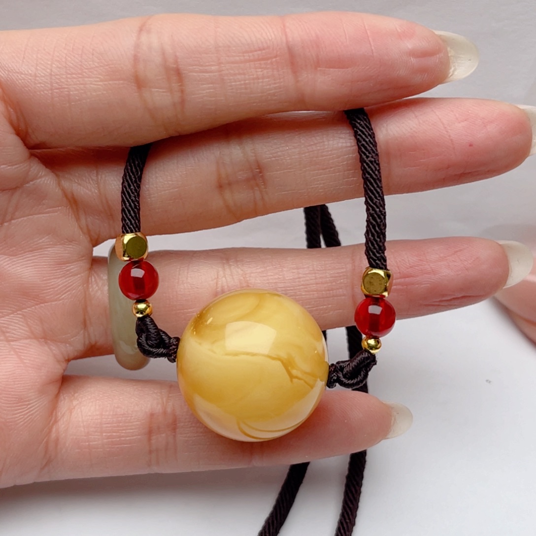 蜜蜡裸石未镶嵌蜜蜡圆珠锁骨链 思思