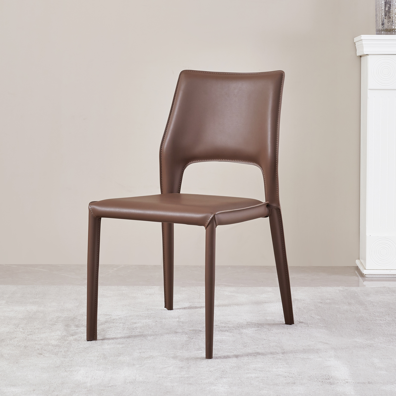 意式极简餐椅设计师款家用餐厅马鞍皮椅子现代简约靠背椅岛台椅子