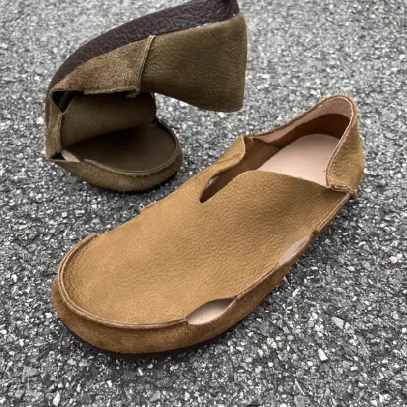 男士一脚蹬休闲鞋真皮透气豆豆鞋男款软底镂空皮鞋头层牛皮乐福鞋