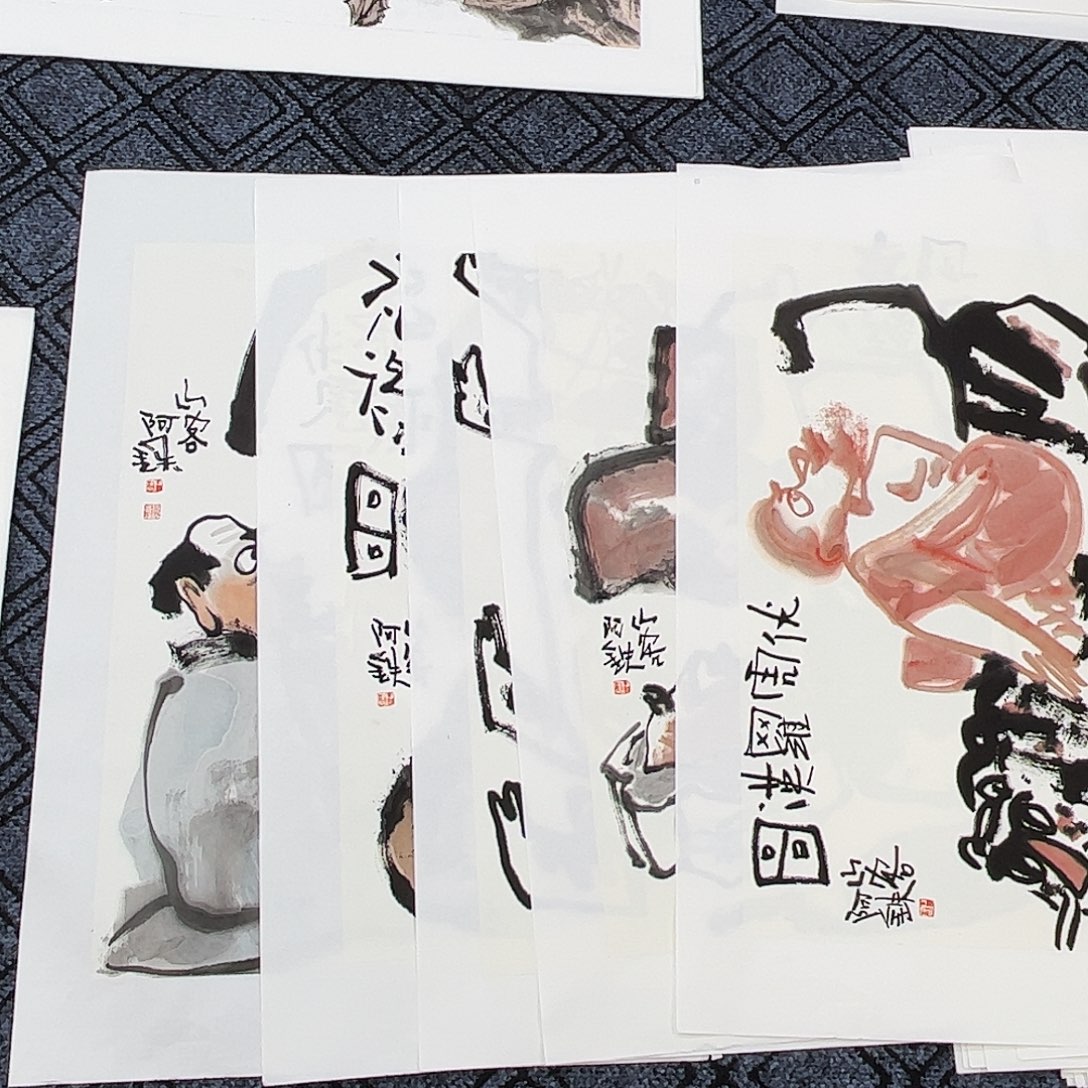 小***乙国画山客阿铁四尺三开花鸟旭5