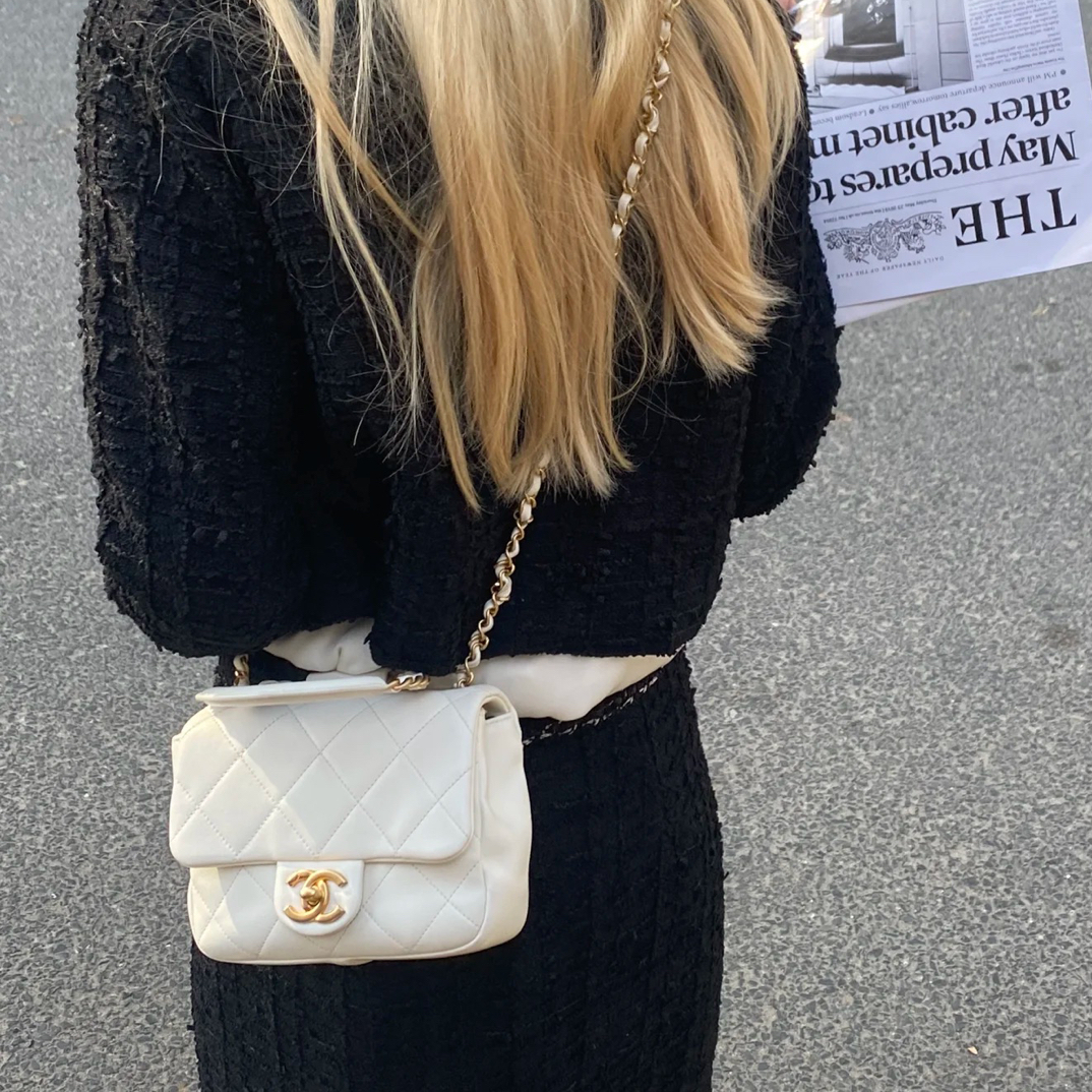 95新 Chanel/香奈儿 小香风手工包盖菱格链条包斜挎包斜跨单肩包