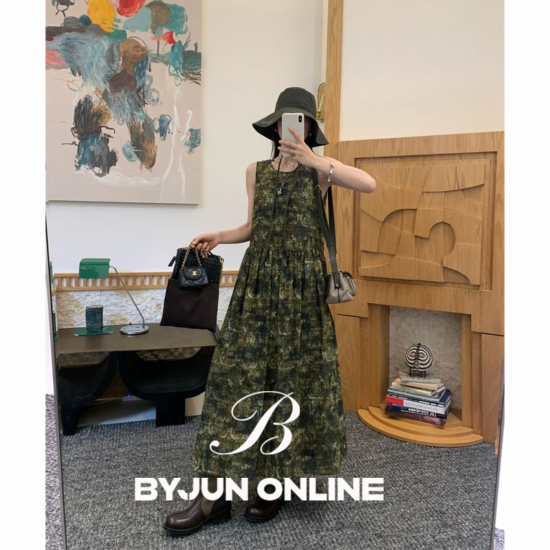 Byjunjun绿野仙踪 桑蚕丝混纺欧式古典印花连衣裙显瘦碎花裙