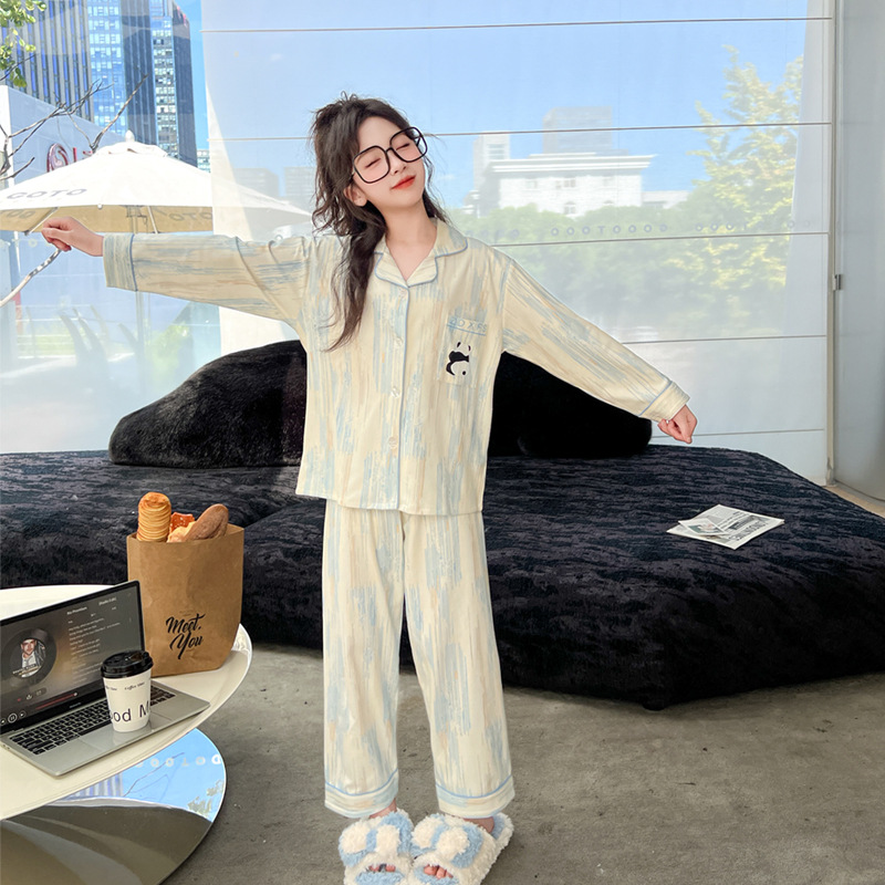 女大童睡衣春秋季套装A类儿童长袖德绒家居服小女孩可爱卡通睡衣