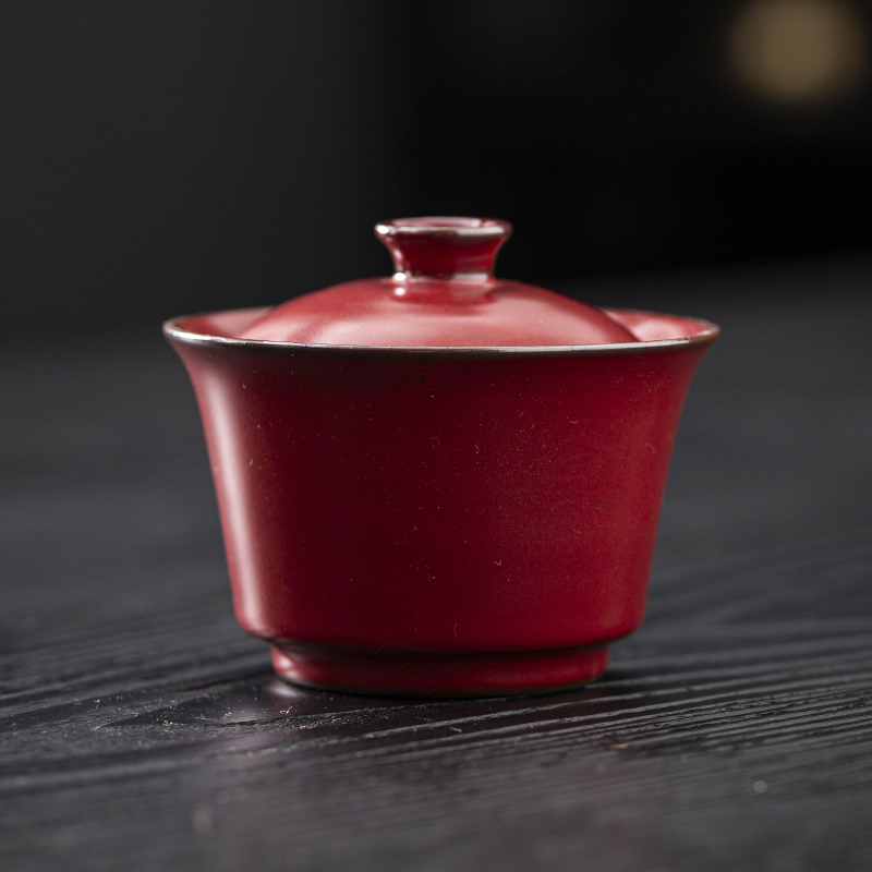 原矿老岩泥陶瓷红色马蹄二才盖碗功夫茶器盖碗防烫山楂红茶具193