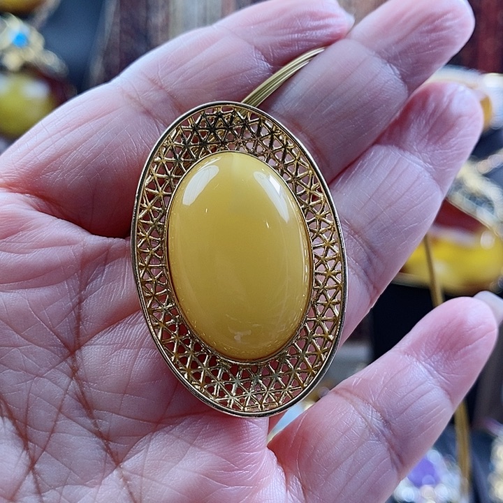 琥珀颈饰银S925镶嵌吊坠