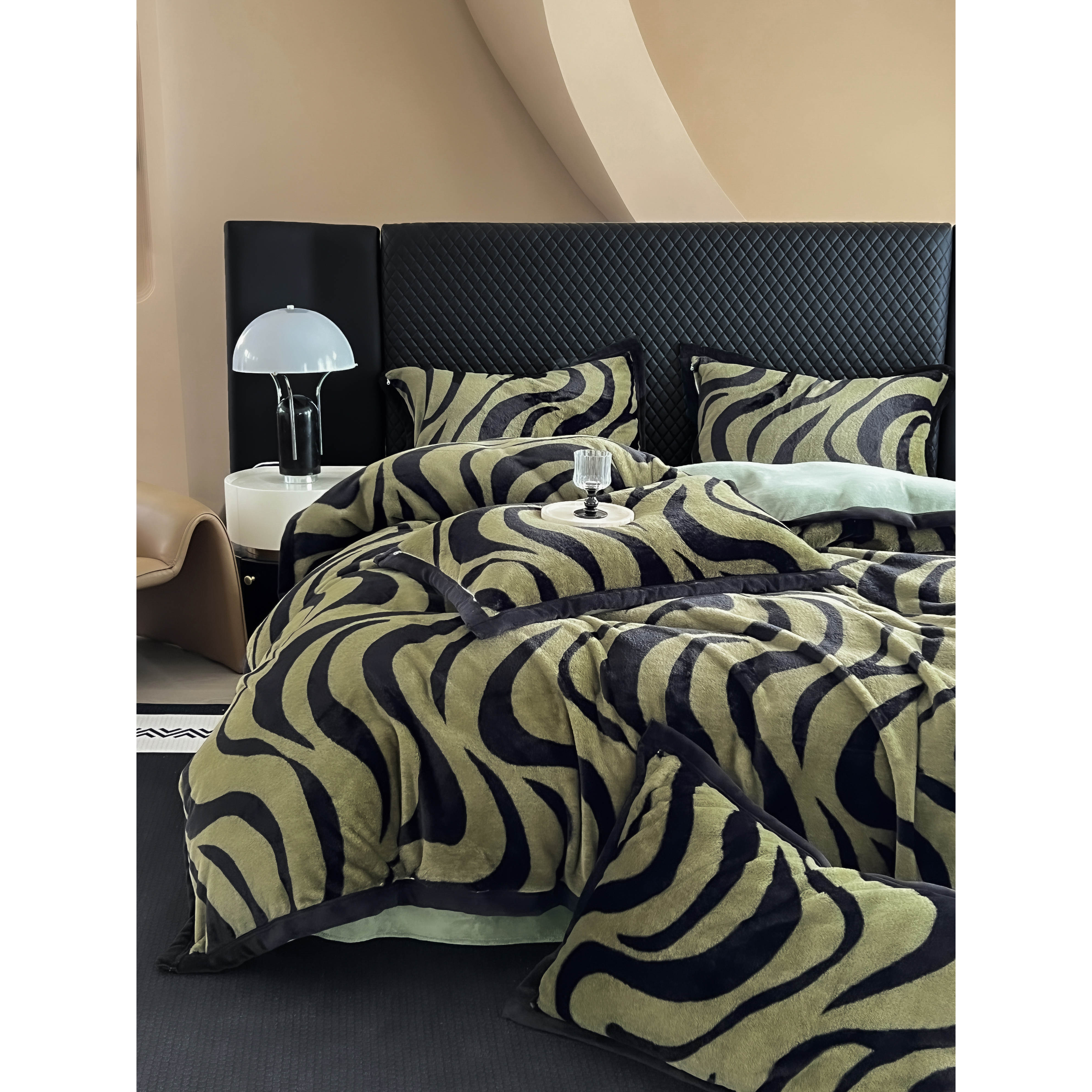 【晴美】轻奢加厚仿兔貂绒四件套-元野-茶绿