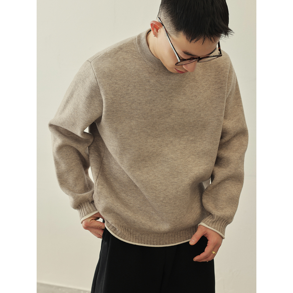 冬季新款重磅高织高密卷边设计感针织毛衣86993