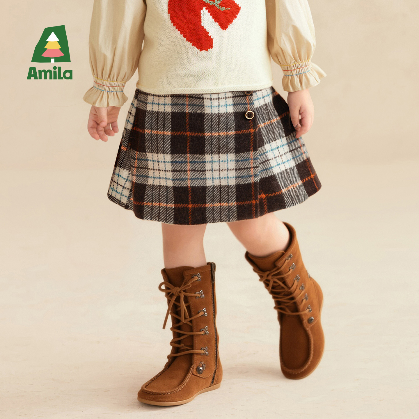 啊咪啦amila2025年女童半身裙秋款新品格子短裙XQ5DQ471