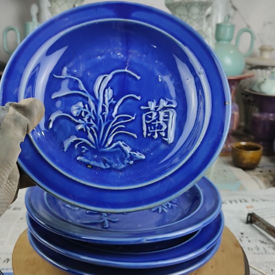瓷片梅兰竹菊一套四件