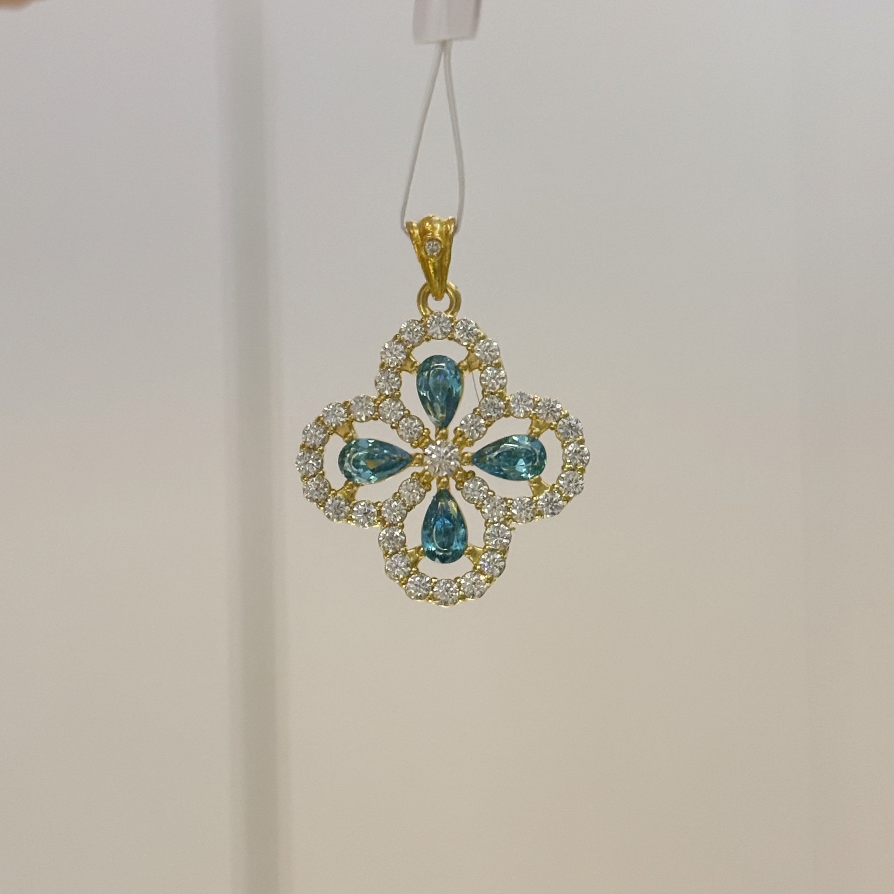 江江Y【满钻四叶草点钻吊坠（蓝）】足金999精工5D（附加288）