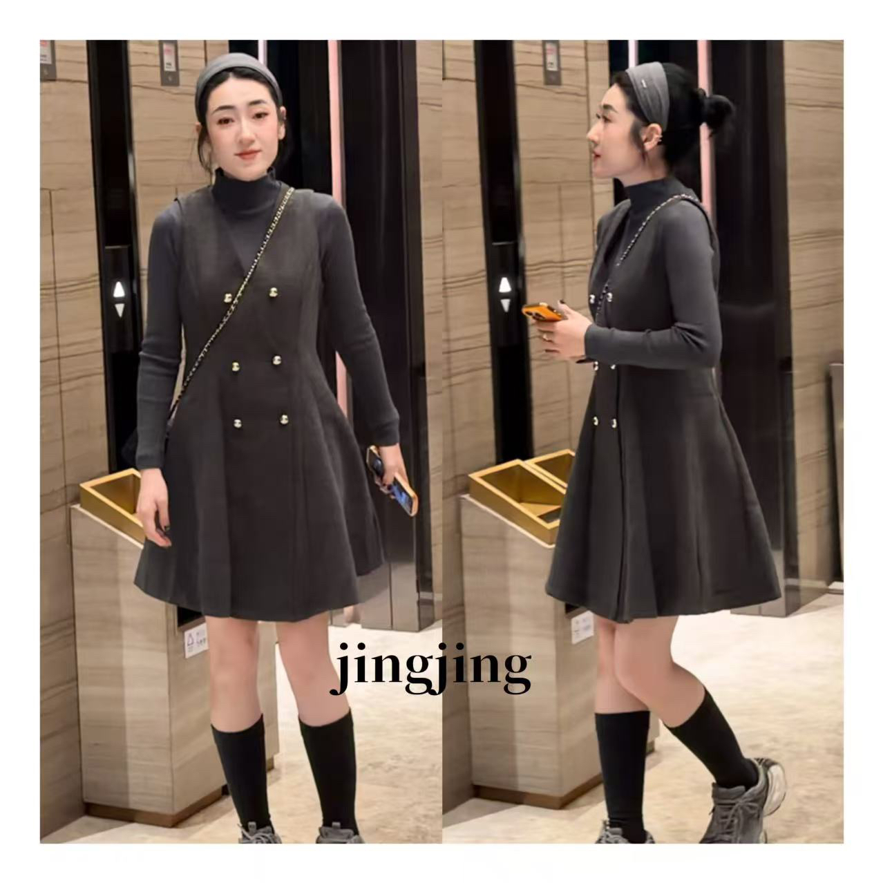 冬季新款休闲百搭上衣针织衫加毛呢裙两件套(10309)