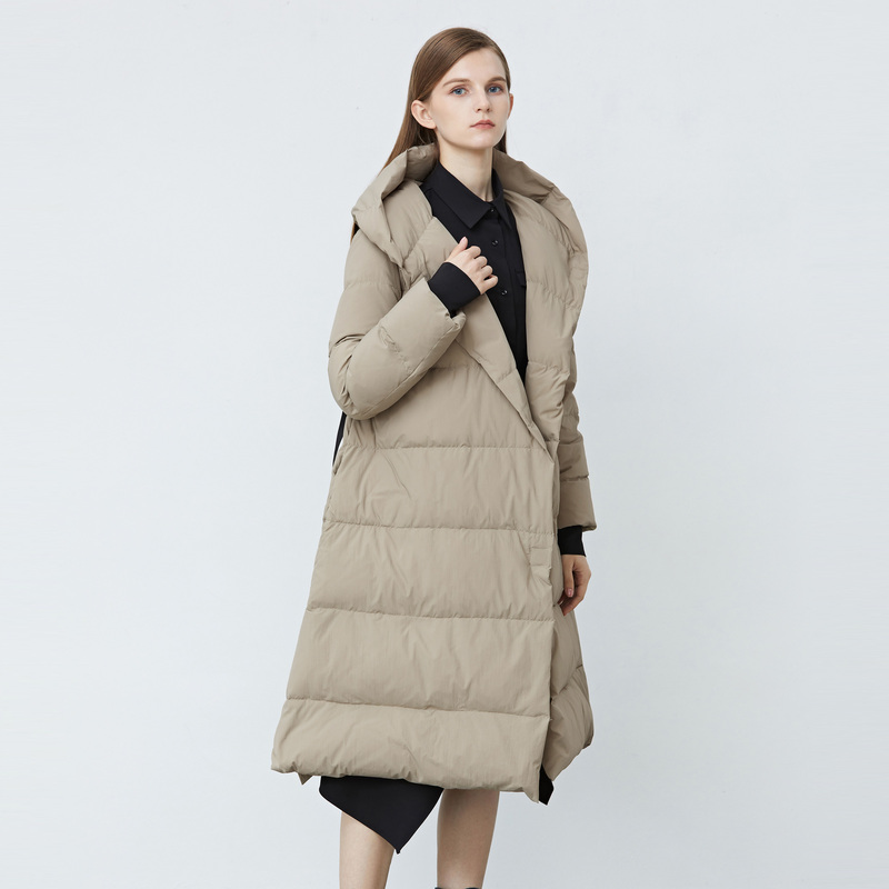 【安瞳专属】圣迪奥高领连帽收腰罗纹拼接羽绒服S21482468