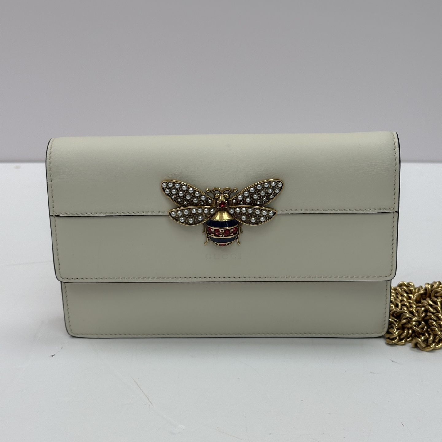 95新 GUCCI/古驰 白金玛格丽特蜜蜂woc单肩斜挎包 31612