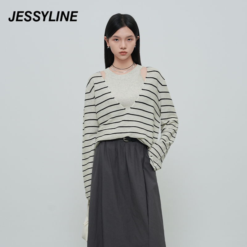 jessyline2025秋季新款 杰茜莱条纹背心针织衫套装 512104174