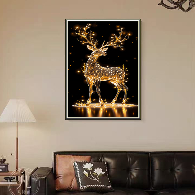 D70钢化玻璃《鹿鹿高升》实物立体装饰画餐厅挂画床头卧室挂画