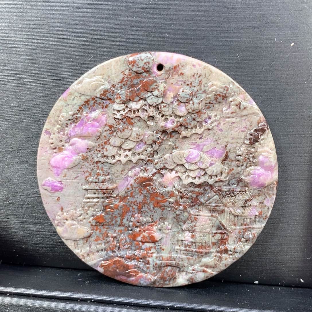 苏纪石（舒俱来）未镶嵌南非舒俱来樱花粉山水牌