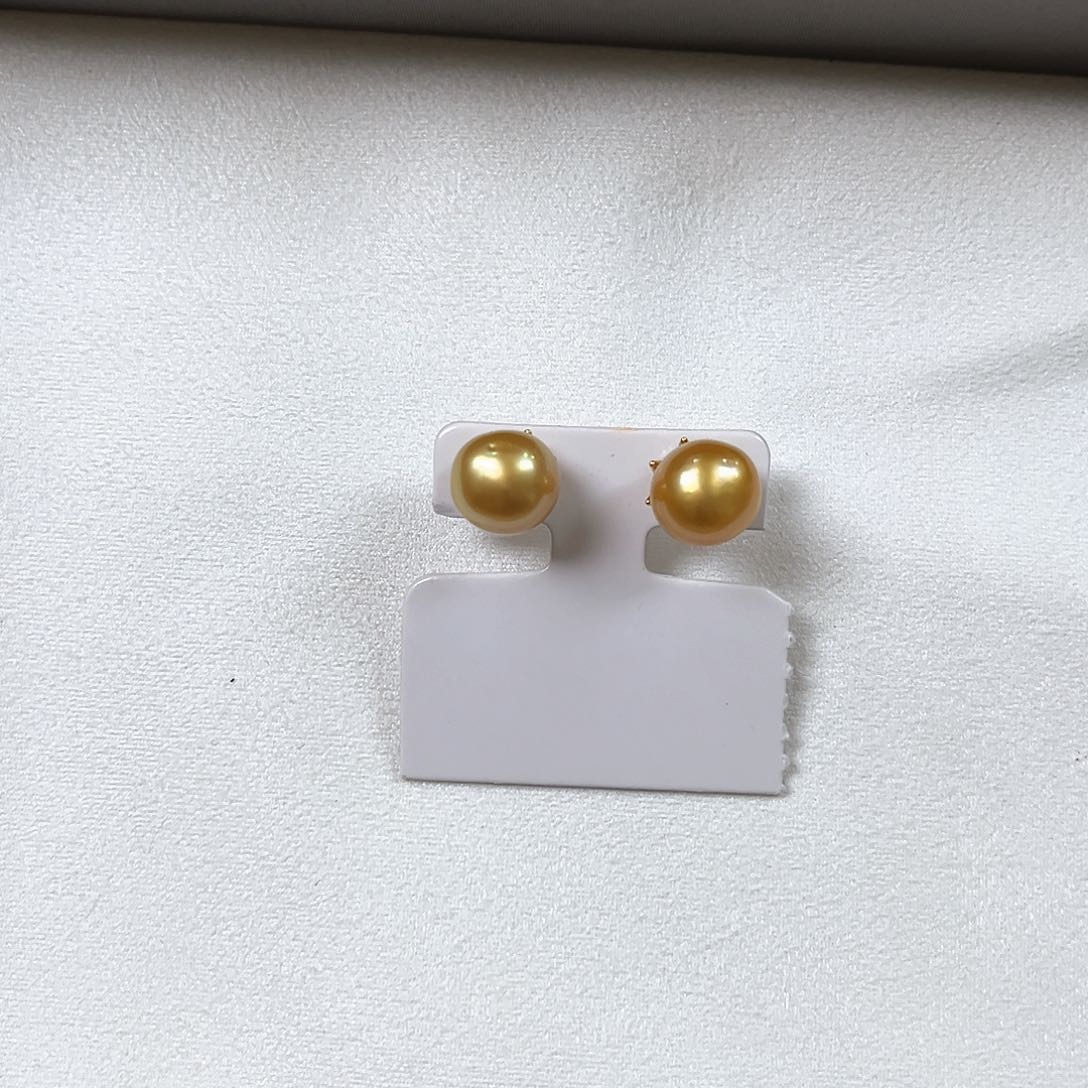 海水珍珠耳饰银S925镶嵌浓金10-11