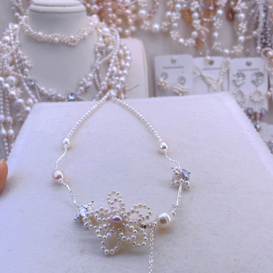 合金耳饰淡水珍珠项链