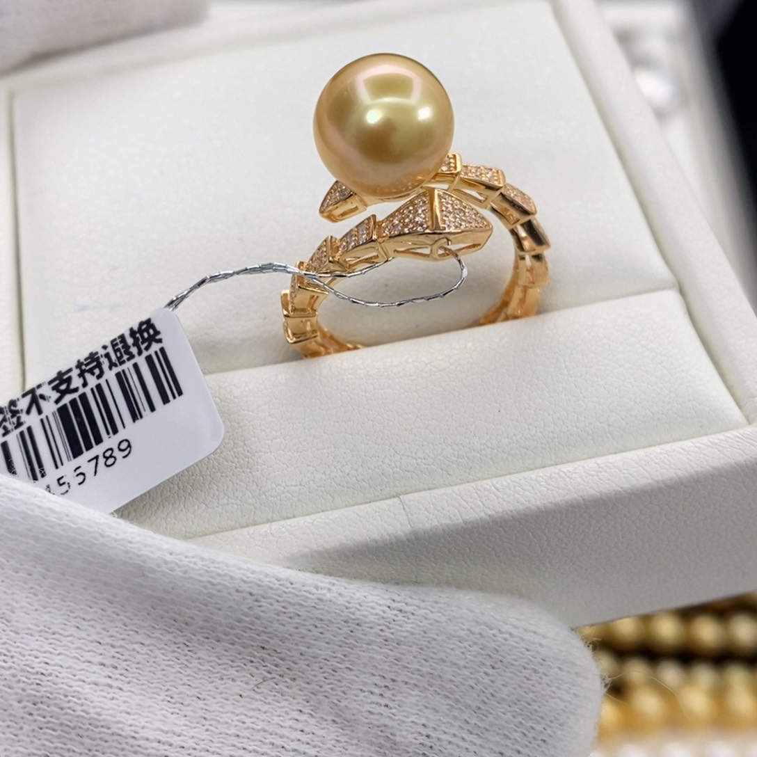 海水珍珠戒圈银S925镶嵌10-11m m