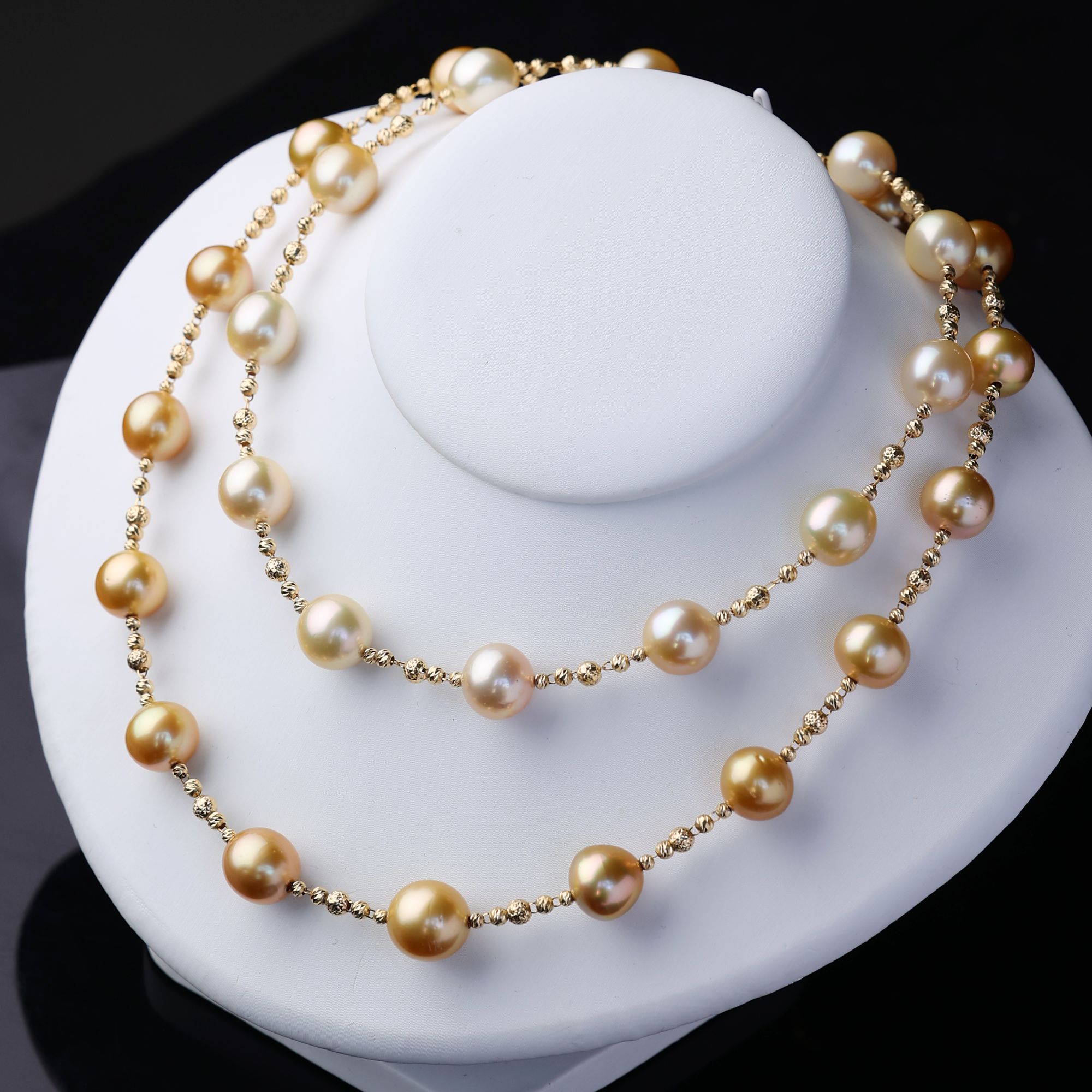 南洋金珠项链浅金色浓金色9-11mm18K金满天星珍珠项链多样性发一