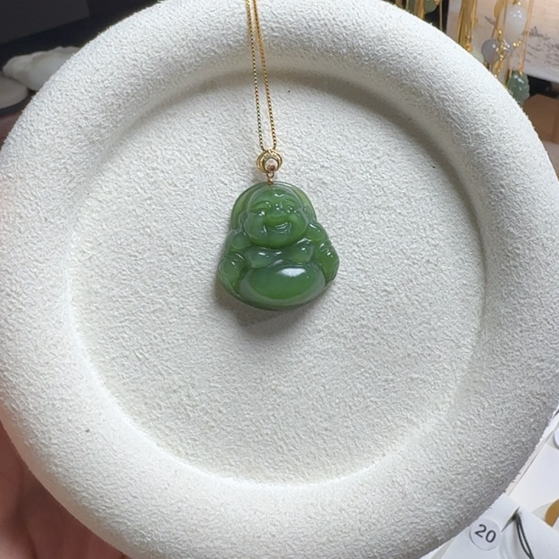 ****姐和田玉18K金镶嵌吊坠(赠链)碧玉佛公