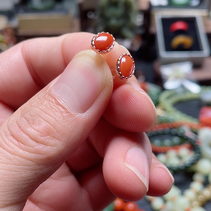 南红玛瑙耳饰银S925镶嵌
