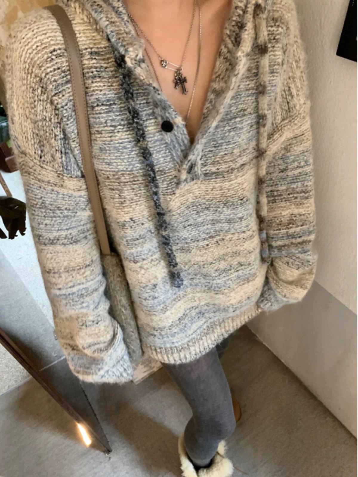 ZHANG.Z.Z【莫兰迪】彩织软啥连帽抽绳慵懒风毛衣