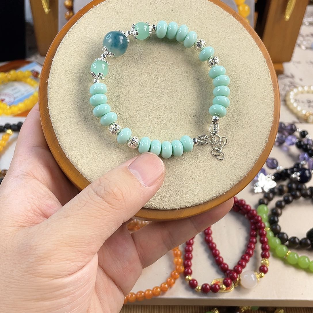 绿松石手饰银S925镀金镶嵌