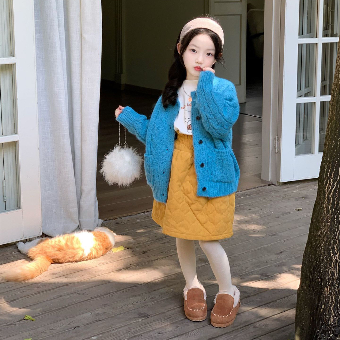 女童毛衣冬季新款童装韩版童装女童毛线毛衣针织开衫加厚半身裙