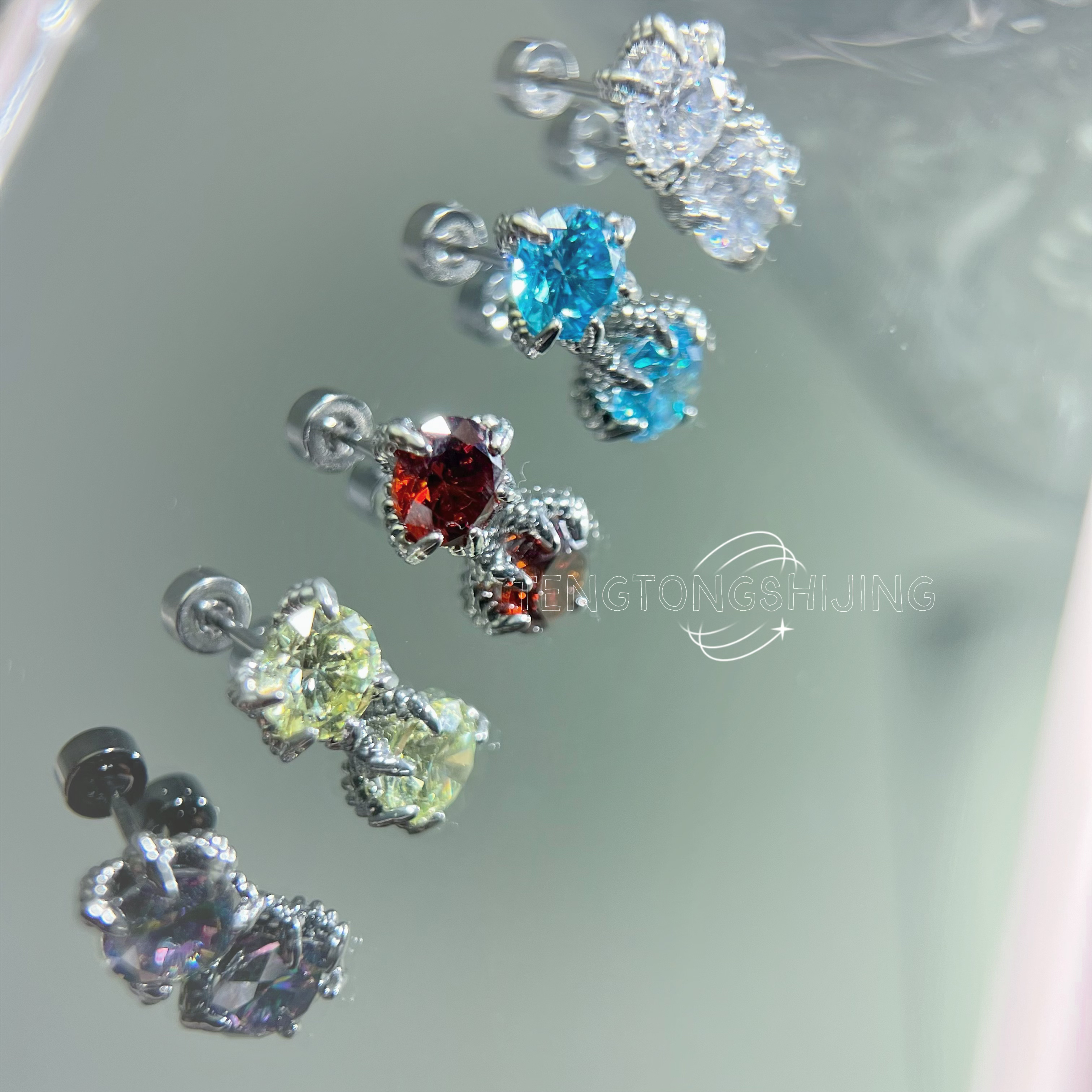 钛钢合成锆石耳饰 「龙爪」锆石耳钉耳骨钉唇钉