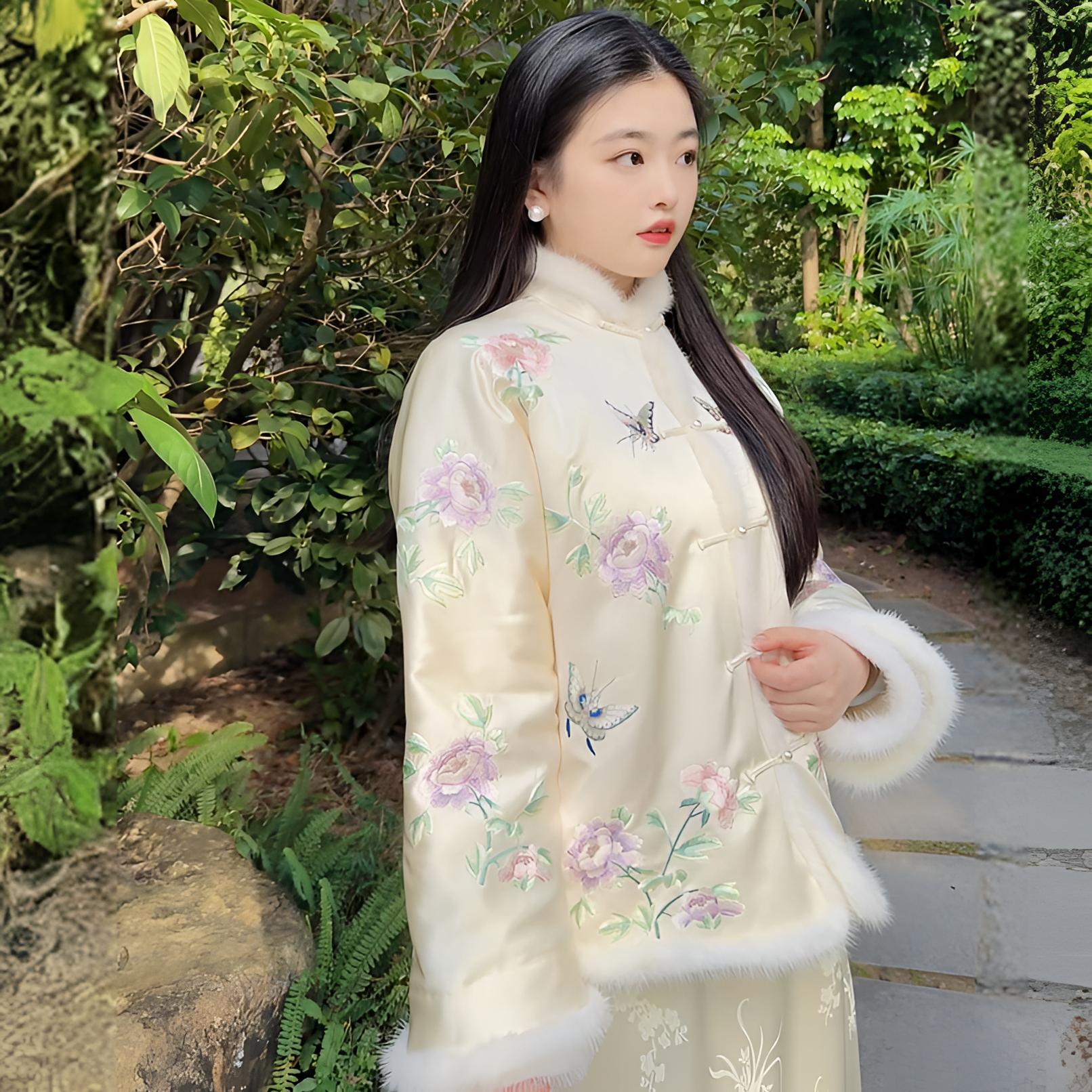 （拂雪）一揽芳华桑蚕丝立领加棉冬款加厚棉服