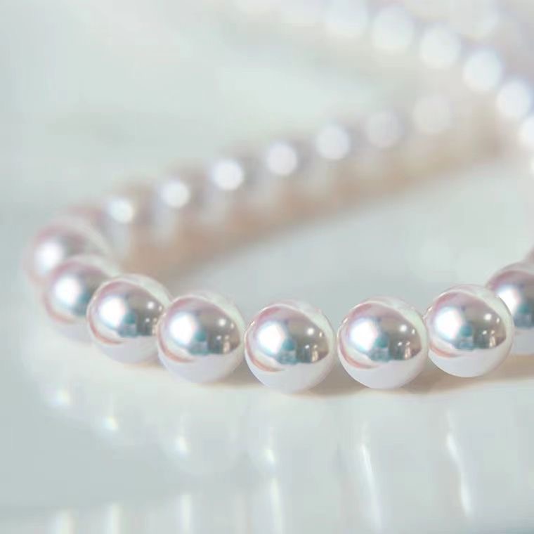 日本Akoya天然海水珍珠项链颈链 正圆极强光带真科研Rose大证书SK